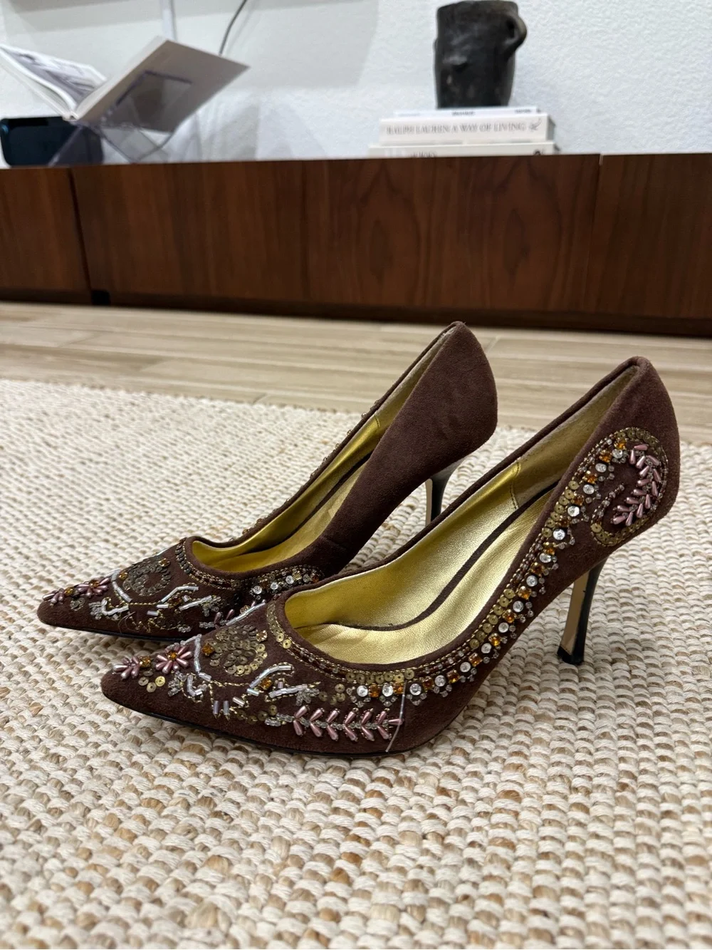 Vintage Y2K Bakers Embellished Suede Pointed Toe Pumps